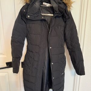 Women's Black Quilted Coat with Faux Fur Hood